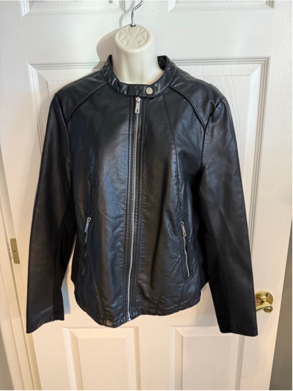 Kenneth Cole Reaction faux leather jacket contrasting fabric panels size L